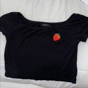 Forever 21 Black strawberry Crop Top